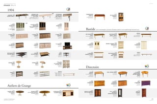 re
com m e nde
d
b
y
G r a ng
e
m u l t i f i n i t i o n s
m u l t i f i n i s h e s
multidimensions
multidimensions
re
com m e nde
d
b
y
G r a ng
e
m u l t i f i n i t i o n s
m u l t i f i n i s h e s
multidimensions
multidimensions
45Nouvelle
s Finitions
C
hêne
45Nouvelle
s Finitions
C
hêne
TP
GRANGE 1904
DINING TABLE*
TT005
TV CABINET
L/W 168 cm
H 52 cm
P/D 47 cm
TW016
2-DOOR LOW
CABINET
L/W 119 cm
H 76 cm
P/D 43 cm
TN018
STUDIO
SIDEBOARD
L/W 168 cm
H 94 cm
P/D 53 cm
TD022
CONSOLE
TABLE
L/W 115 cm
H 80 cm
P/D 40 cm
TW004
6-DOOR
BOOKCASE
L/W 235 cm
H 222 cm
P/D 47 cm
TY004 WALLPAPER
OPTION
TU030
RECTANGULAR
COFFEE TABLE
L/W 150 cm
H 45 cm
P/D 105 cm
GRANGE 1904
DINING TABLE
WITH LEAVES
L/W 100 cm - H 75 cm
TP2A0 + TP095 P/D 95 cm
TP2A1 + TP115 P/D 115 cm
TU031
SOFA
TABLE
L/W 60 cm
H 45 cm
P/D 60 cm
TW006
2-DOOR
BOOKCASE
L/W 125 cm
H 222 cm
P/D 47 cm
TW017
4-DOOR LOW
CABINET
L/W 179 cm
H 76 cm
P/D 43 cm
TD023
DOUBLE
CONSOLE
L/W 192 cm
H 90 cm
P/D 40 cm
BENCH
H 44 cm - P/D 35 cm
OA046 L/W 150 cm
OA045 L/W 180 cm
OA044 L/W 200 cm
OA043 L/W 240 cm
TX017
ROUND SIDE
TABLE
ø 45 cm
H 55 cm
EXTENSION
LEAVES FOR
1904 TABLES
L/W 50 cm - H 12 cm
TY002 P/D 95 cm
TY003 P/D 115 cm
TU032
SQUARE
COFFEE TABLE
L/W 105 cm
H 45 cm
P/D 105 cm
TW014
6-DOOR LOW
CABINET
L/W 229 cm
H 76 cm
P/D 43 cm
TW018
GLAZED DOORS
BOOKCASE
WITH 4 DOOR IN LOWER
SECTION - L/W 185 cm
H 222 cm
P/D 47 cm
TN016
STUDIO
CABINET
L/W 221 cm
H 94 cm
P/D 53 cm
TX016
ROUND SIDE
TABLE
ø 50 cm
H 60 cm
TX009 + TY009
SCREEN
WITH UPHOLSTERED
OPTION ON 1 SIDE
L/W 183 cm
H 168 cm
P/D 20 cm
1904
NEW
NEW
2014-15
RP002
ROUND TABLE
WITH CENTRAL
PEDESTAL
ø 140 cm
H 76 cm
RP001
ROUND TABLE
WITH CENTRAL PEDESTAL 4
EXTERNAL LEAVES
ø 194 cm
H 76 cm
Ateliers de Grange
RD001
CUPBOARD WITH
SLIDING DOORS
L / W 168
H 86
P/D 45 cm
* Available in multidimensions 129
AP000
RECTANGULAR
TABLE
AP006 with extension
L/W 200 cm
H 77 cm
P/D 100 cm
AN000
BUTCHER BLOCK
1 DRAWER
AND 1 RACK
L/W 80 cm
H 91 cm
P/D 62 cm
SHELF
H 25 cm
P/D 23 cm
AW001 L/W 100 cm
AW002 L/W 150 cm
AP002
RECTANGULAR
SMALL TABLE
AP005 with extension
L/W 148 cm
H 77 cm
P/D 90 cm
AG000
DRINKS CABINET AND
WINE RACK
L/W 124 cm
H 175 cm
P/D 45 cm
AR904
4-DOOR
CUPBOARD
L/W 124 cm
H 175 cm
P/D 45 cm
BD210
HALL
CUPBOARD
L/W 127 cm
H 79 cm
P/D 32 cm
AD007
2-DRAWER
CONSOLE TABLE
L/W 148 cm
H 91 cm
P/D 45 cm
Directoire
Bastide In the United Kingdom and Ireland, the Bastide collection is only available through Fired Earth stores.
FARMHOUSES
TABLES*
L/W 130 > 220
(every 10 cm) H 76
P/D 90/105 cm
DP
DINING
TABLES*
Available in 4 lengths,
2 widths and
3 extension
leaves options
DP060
OVAL DINING TABLE
L/W 178 cm
H 76 cm
P/D 117 cm
DP001
4-LEGGED
TRADITIONAL
ROUND DINING
TABLE
ø 117 cm
H 77 cm
DN001
2-DOOR
SIDEBOARD
L/W 192 cm
H 101,5 cm
P/D 43,5 cm
DN002
2-DOOR /
7 DRAWER
SIDEBOARD
L/W 175 cm
H 102 cm
P/D 44 cm
DW002
DISPLAY CABINET
WITH 2 SLIDING DOORS
L/W 134 cm
H 165 cm
P/D 43 cm
DW111
FULL LENGHT
INTERIOR
MIRROR BACKING
L/W 75 cm
H 165 cm
P/D 43 cm
DW110
DISPLAY
CABINET
L/W 75 cm
H 165 cm
P/D 43 cm
RB007
COLLECTOR’S
CABINET
L/W 85 cm
H 159 cm
P/D 40 cm
BENCH
H 45 cm
P/D 35 cm
AA925 L/W 148 cm
AA926 L/W 200 cm
AR000
4-DOOR
CUPBOARD
L/W 124 cm
H 175 cm
P/D 45 cm
 