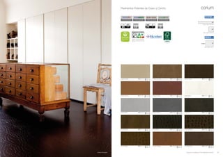 commercial
warranty
years
5
residential
warranty
years
10
no added formaldehyde
AGGL PURe
moisture resistant HDF
HIDR CORE MICRO BEVEL
4 edges micro-beveled2K waterborne finish
AQUA2K+
*Information sur le niveau d’émission de
substances volatiles dans l’air intérieur,
présentant un risque de toxicité par in-
halation, sur une échelle de classe allant
de A+ (très faibles émissions) à C (fortes
émissions)
GLUE-DOWN
Veneto Borgogna
Calabria Vaniglia	 54 001 10 | 57 001 10
07 001 10
Calabria Marrone	 54 012 26 | 57 012 26
07 012 26
Calabria Granata	 54 012 25 | 57 012 25
07 012 25
Calabria Cannella	 54 001 04 | 57 001 04
07 001 04
Calabria Cacao	 54 001 01 | 57 001 01
07 001 01
Umbria Bianco	 54 010 21 | 57 010 21
07 010 21
Umbria Grigio	 54 010 22 | 57 010 22
07 010 22
Umbria Ardesia	 54 010 23 | 57 010 23
07 010 23
Veneto Seppia	 54 002 11 | 57 002 11
07 002 11
Umbria Nero	 54 007 03 | 57 007 03
07 007 03
Umbria Seppia	 54 007 11 | 57 007 11
07 007 11
Veneto Bistro	 54 002 05 | 57 002 05
07 002 05
Veneto Borgogna	 54 002 06 | 57 002 06
07 002 06
Toscana Ruggine	 54 004 08 | 57 004 08
07 004 08
Lombardia Antico	 54 005 09 | 57 005 09
07 005 09
corium
26
1164 x 194 x 10,5 mm
54
388 x 388 x 10,5 mm
57
600 x 450 x 4 mm
07
Pavimentos Flotantes de Cuero y Corcho
nuevo
Productos con certificacion FSC®
disponibles a solicutud.
 