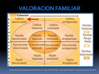 VALORACIONFAMILIAR
Tomado de Familia y Enfermedad, Presentación, Dr. Carlos Andrés Pineda C. Universidad delValle, Facultad de Salud, Cali,Colombia.
 