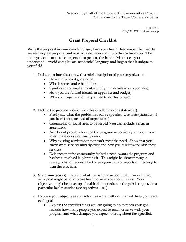 Grant proposal checklist handout