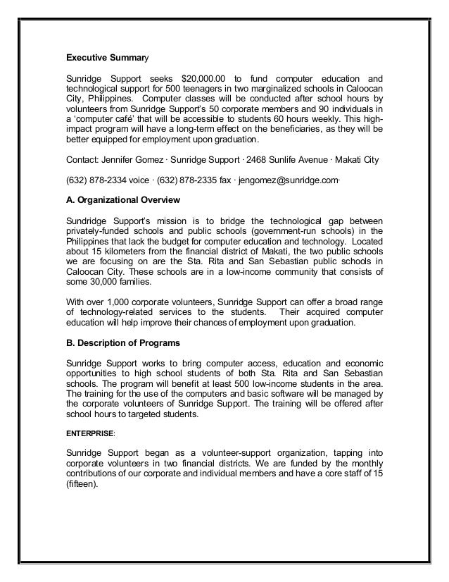 grant proposal sample2 executive summary proposal example