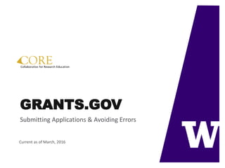 GRANTS.GOV
Submitting Applications & Avoiding Errors
Current as of March, 2016
 