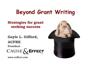Beyond Grant Writing
Strategies for grant
seeking success
Gayle L. Gifford,
ACFRE
President
www.ceffect.com
 