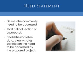 Grant Development OverviewIn the public and nonprofit sectors, foundation and government grant funding is a major source of operational revenue.Knowing the steps involved is essential for those working in an organization's development department.Eloquent writing skills-including exceptional spelling and grammar, and the ability to follow directions are essential.