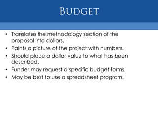 Need StatementDefines the community need to be addressed.Most critical section of a proposal.Establishes baseline data, clearly states statistics on the need to be addressed by the proposed project.