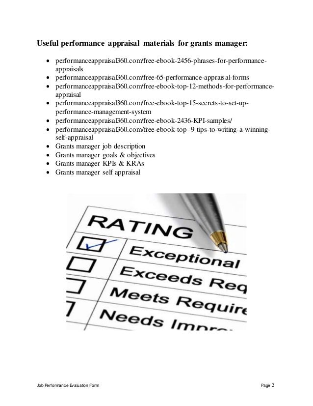 grants manager perfomance appraisal 2 grant evaluation form