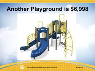 District Grants Management Seminar Page 14
Another Playground is $6,998
 
