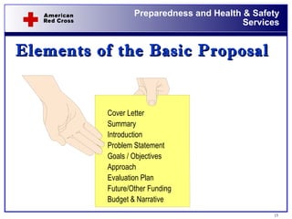 Elements of the Basic Proposal Cover Letter Summary Introduction Problem Statement Goals / Objectives Approach Evaluation Plan Future/Other Funding Budget & Narrative 