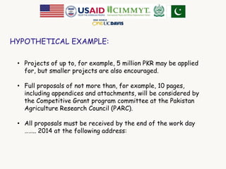 HYPOTHETICAL EXAMPLE: 
• Projects of up to, for example, 5 million PKR may be applied 
for, but smaller projects are also ...