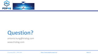 Question?
antonio.kung@trialog.com
www.trialog.com
25 January 2021 - CPDP 2021 https://www.pdp4e-project.eu/ Slide 10
 