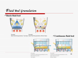 F luid Bed Granulation Principle: Batch fluid bed granulation, Top Spray  Principle: Batch fluid bed granulation, Bottom S...