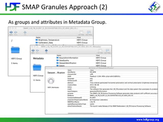 SMAP Granules Approach (2)
As groups and attributes in Metadata Group.
 