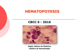 HEMATOPOYESIS
CBCC 6 - 2016
Depto. Básico de Medicina
Cátedra de Hematología
 
