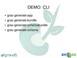 DEMO: CLI
● grao generate:app
● grao generate:bundle
● grao generate:schemabundle
● grao generate:schema
 