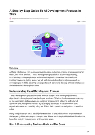 Advanced Ai Development A Latest Guide to AI Development Process in 2025 | PDF