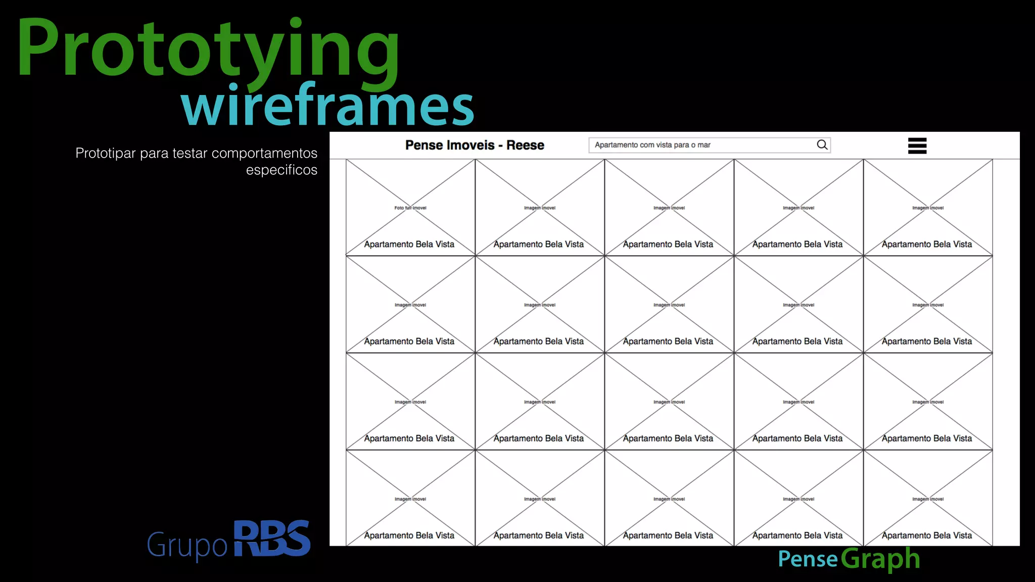 Prototying 
wireframes 
PenseGraph 
Prototipar para testar comportamentos 
especificos 
 