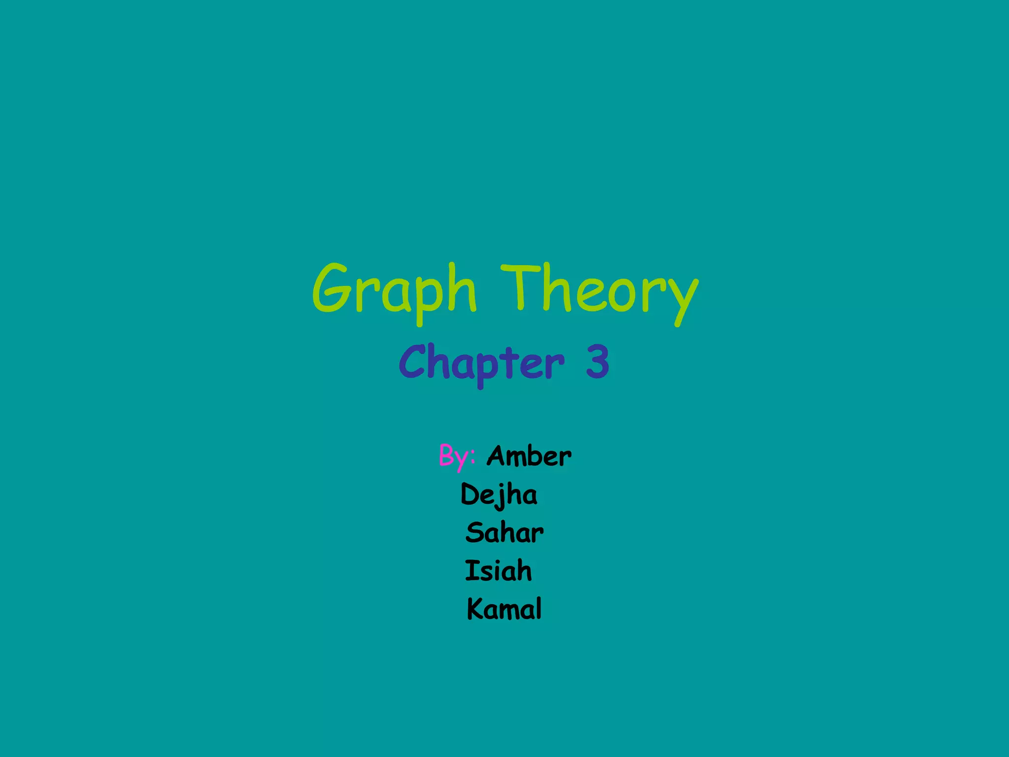 Graph Theory Chapter 3 By:   Amber Dejha  Sahar Isiah  Kamal 
