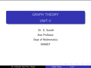 GRAPH THEORY
UNIT-V
Dr. E. Suresh
Asst Professor
Dept of Mathematics
SRMIST
Dr. E.Suresh, Asst Prof / Maths Graph Theory 1/117
 