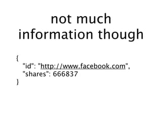 not much
information though
{
    "id": "http://www.facebook.com",
    "shares": 666837
}
 