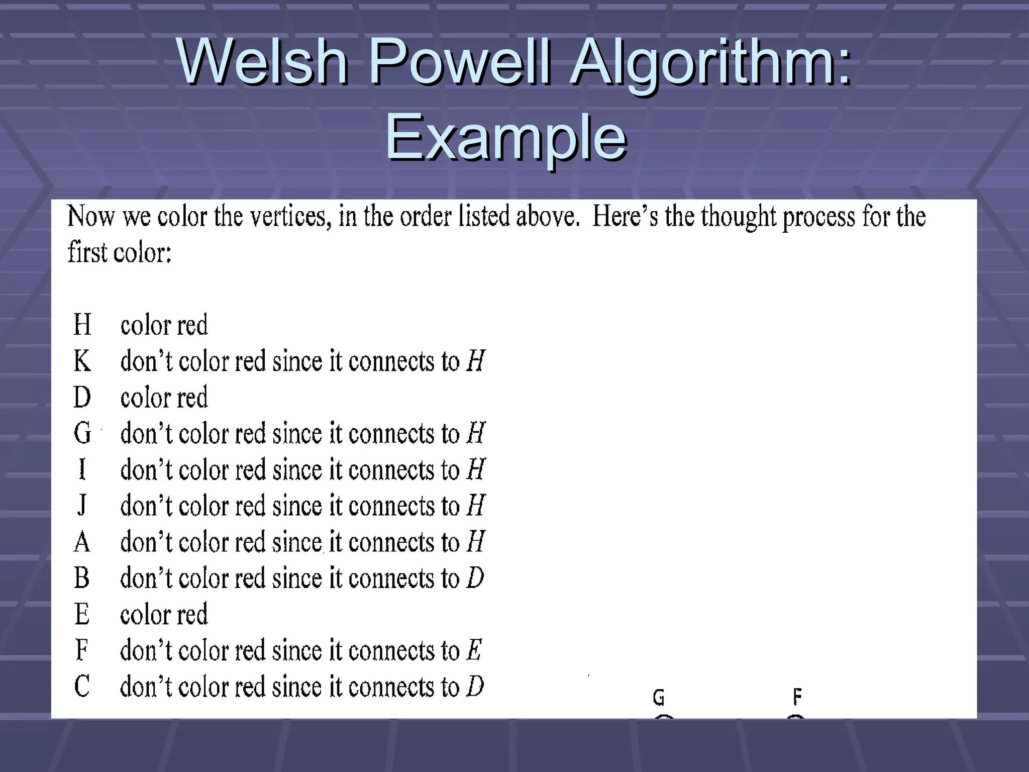 Welsh Powell Algorithm:Welsh Powell Algorithm:
ExampleExample
 