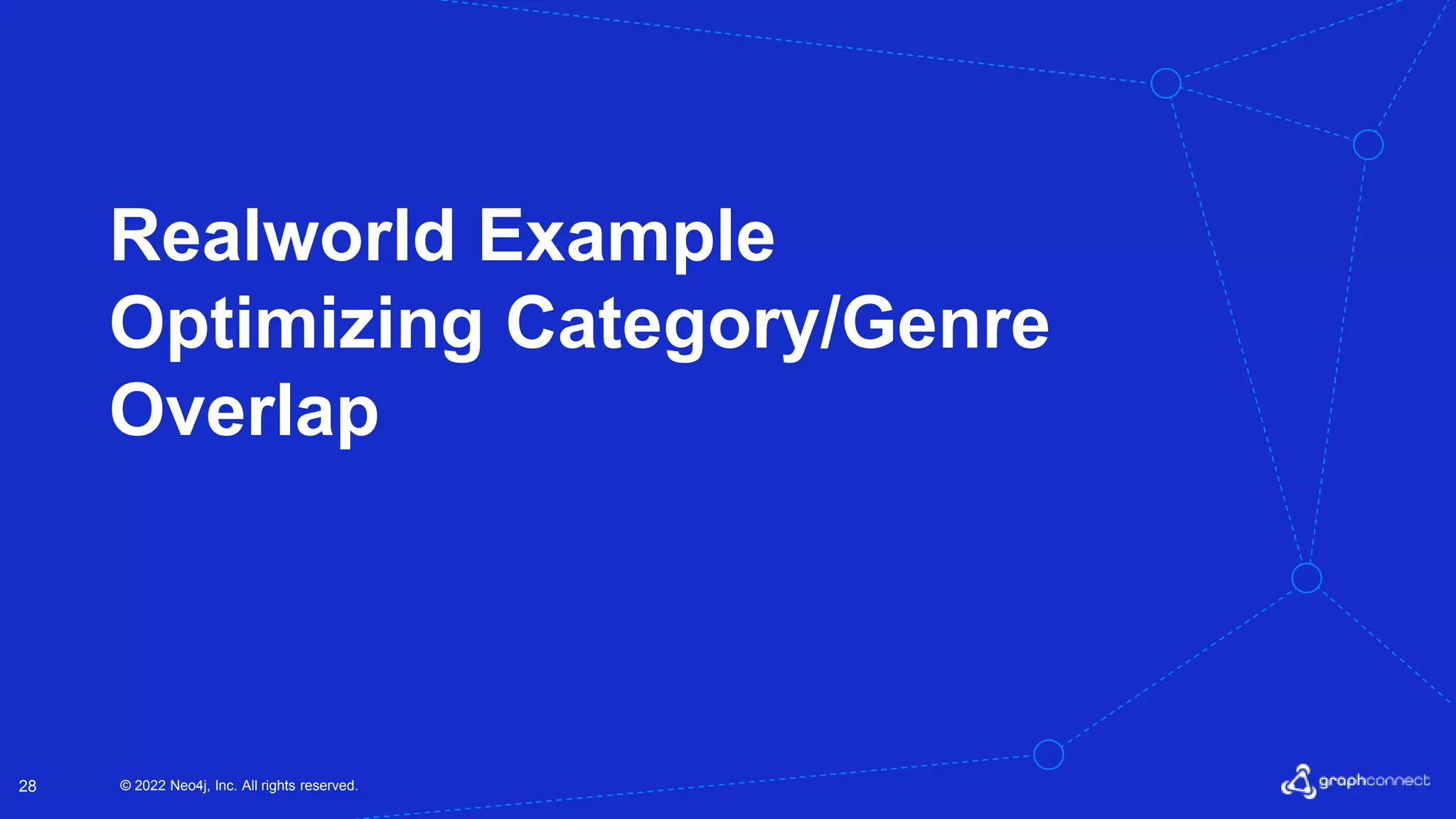 © 2022 Neo4j, Inc. All rights reserved.
28
Realworld Example
Optimizing Category/Genre
Overlap
 