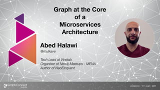 Abed Halawi
@mulkave
Tech Lead at Vinelab
Organiser of Neo4j Meetups - MENA
Author of NeoEloquent
Graph at the Core
of a
Microservices
Architecture
 