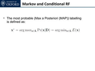 Markov and Conditional RF


• The most probable (Max a Posteriori (MAP)) labelling
  is defined as:
 