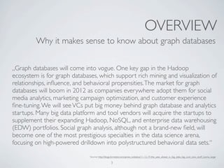 OVERVIEW
         Why it makes sense to know about graph databases


„Graph databases will come into vogue. One key gap in...