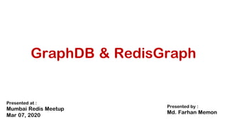 GraphDB & RedisGraph
Presented by :
Md. Farhan Memon
Presented at :
Mumbai Redis Meetup
Mar 07, 2020
 