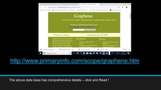 http://www.primaryinfo.com/scope/graphene.htm
The above data base has comprehensive details – click and Read !
 