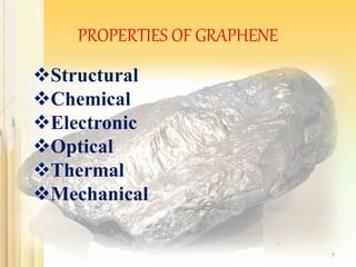 PROPERTIES OF GRAPHENE
Structural
Chemical
Electronic
Optical
Thermal
Mechanical
5
 