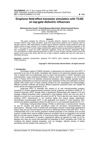 Graphene field effect transistor simulation with tcad on top-gate ...