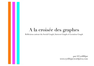A la croisée des graphes
Réﬂexions autour du Social Graph, Interest Graph et Location Graph




                                                       par @CyrilHijar
                                         www.cyrilhijar.wordpress.com
 