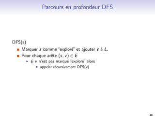 Aujourd'hui 
Rappels: les graphes 
Rappels: Les arbres 
Les arbres binaires 
Parcours d'arbres 
Representation des graphes 
Matrice d'adjacences 
Liste de successeurs 
Parcours de graphes 
Parcours generique 
Parcours en largeur BFS 
Parcours en profondeur DFS 
Calcul de distances 
Algorithme de Bellman-Ford 
Algorithme de Dijsktra 
Algorithme de Floyd Warshall 
33 
 