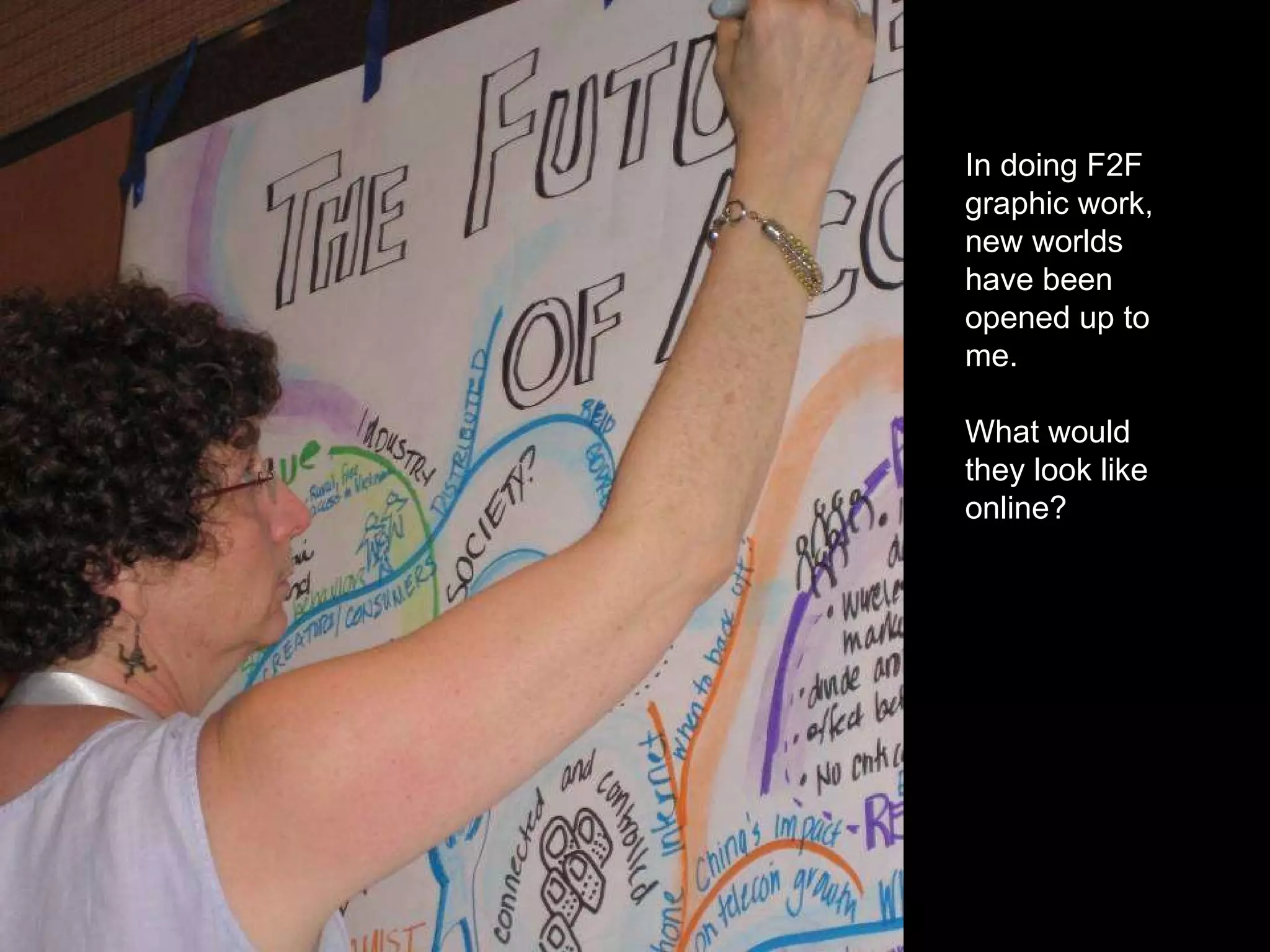 In doing F2F graphic work, new worlds have been opened up to me.  What would they look like online? 