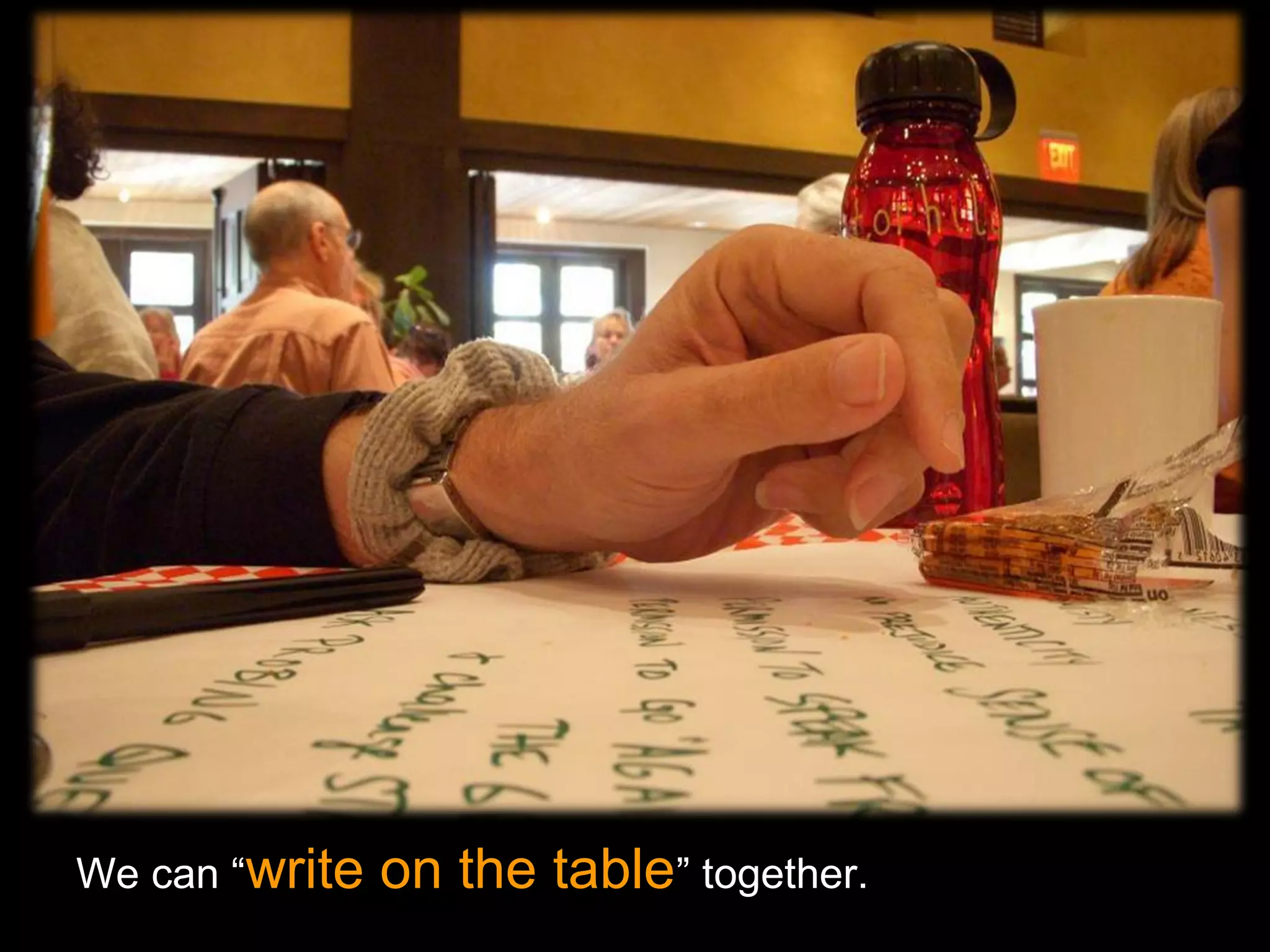 We can “write   on the table” together.
 