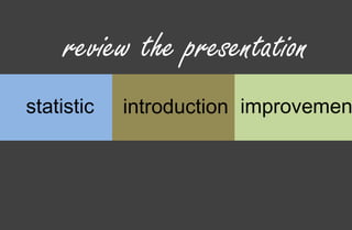 statistic introduction improvemen
review the presentation
 