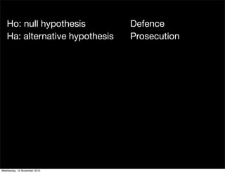 Ho: null hypothesis
Ha: alternative hypothesis
Defence
Prosecution
Wednesday, 10 November 2010
 