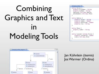 Combining
Graphics and Text
       in
 Modeling Tools

                    Jan Köhnlein (itemis)
                    Jos Warmer (Ordina)
 