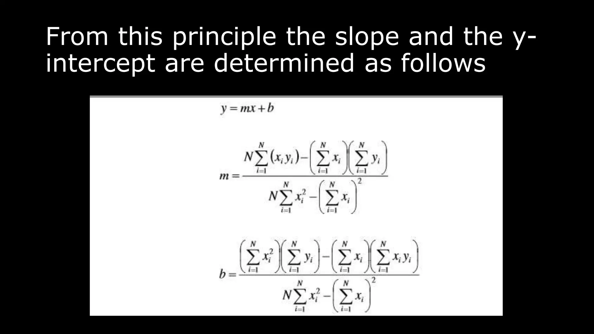 From this principle the slope and the y-
intercept are determined as follows