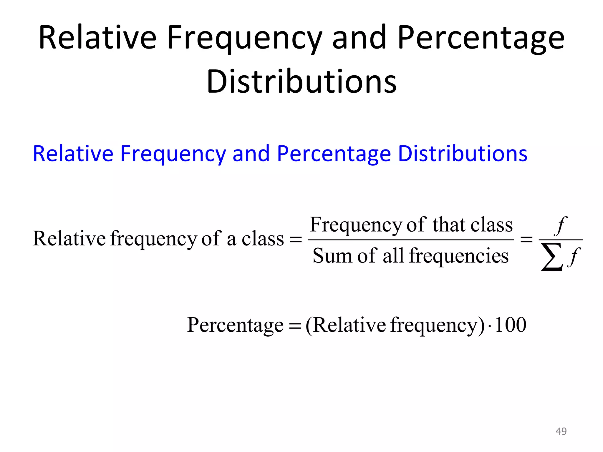 Relative Frequency and Percentage Distributions Relative Frequency and Percentage Distributions 