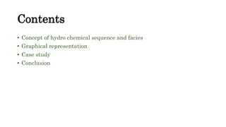 Contents
• Concept of hydro chemical sequence and facies
• Graphical representation
• Case study
• Conclusion
 