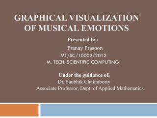 GRAPHICAL VISUALIZATION
OF MUSICAL EMOTIONS
Presented by:
Pranay Prasoon
MT/SC/10002/2012
M. TECH. SCIENTIFIC COMPUTING
Under the guidance of:
Dr. Saubhik Chakraborty
Associate Professor, Dept. of Applied Mathematics
 