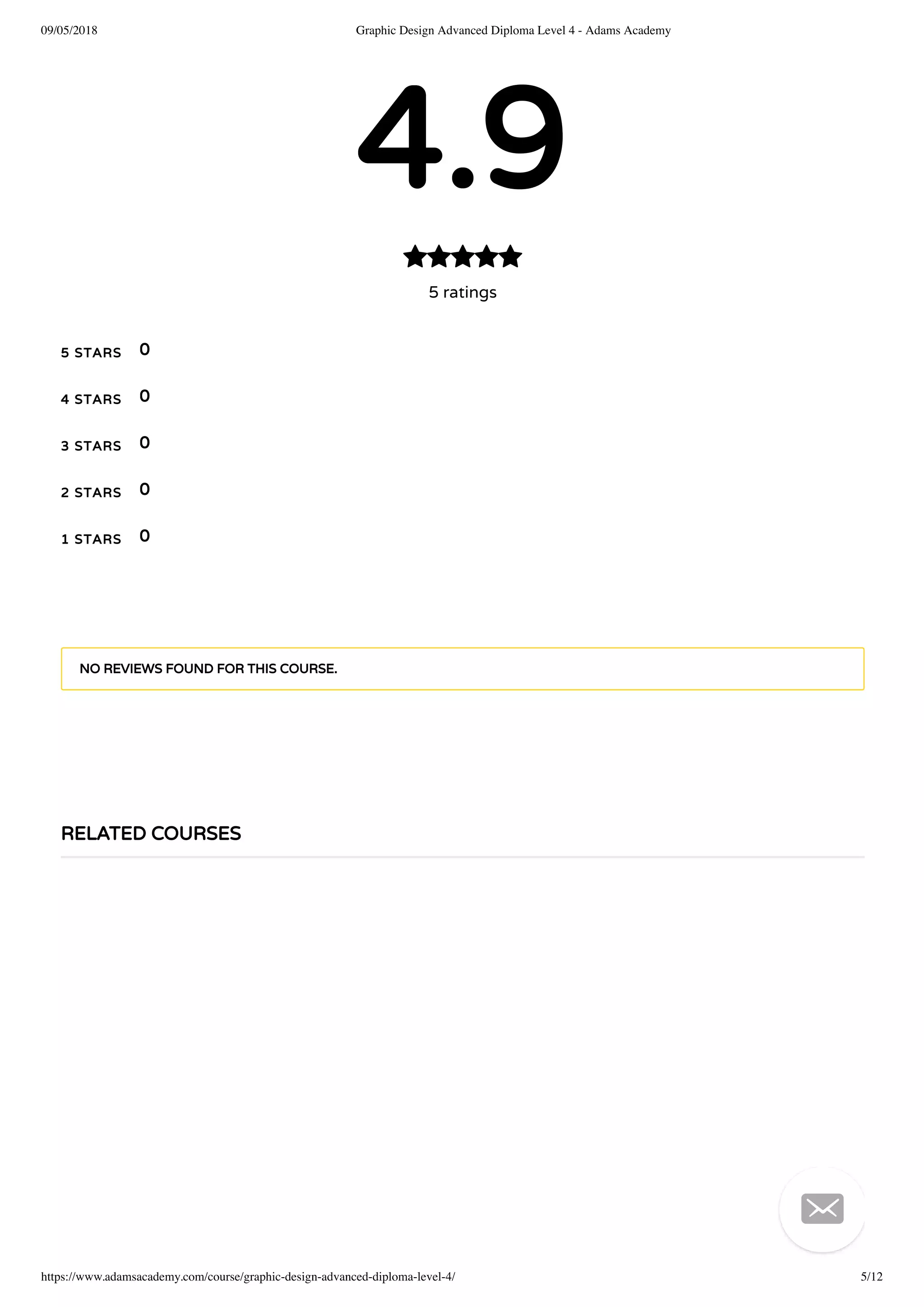 09/05/2018 Graphic Design Advanced Diploma Level 4 - Adams Academy
https://www.adamsacademy.com/course/graphic-design-advanced-diploma-level-4/ 5/12
4.9
5 ratings

5 STARS
4 STARS
3 STARS
2 STARS
1 STARS
0
0
0
0
0
NO REVIEWS FOUND FOR THIS COURSE.
RELATED COURSES

 