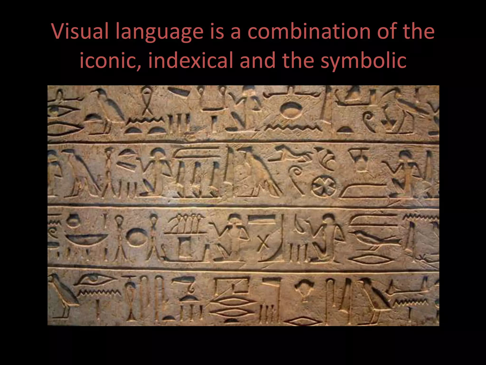 Visual language is a combination of the 
iconic, indexical and the symbolic 
 