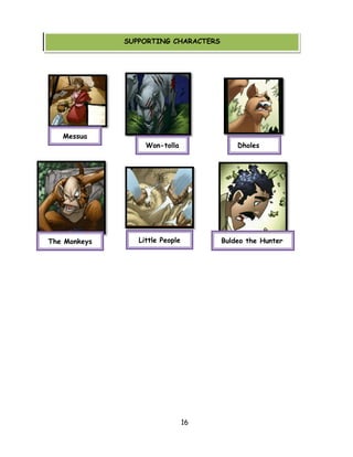 16 
Won-tolla 
Messua 
Dholes 
SUPPORTING CHARACTERS 
Little People 
The Monkeys 
Buldeo the Hunter  