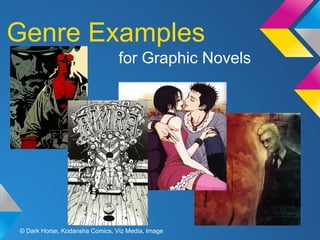 Genre Examples
for Graphic Novels

© Dark Horse, Kodansha Comics, Viz Media, Image

 