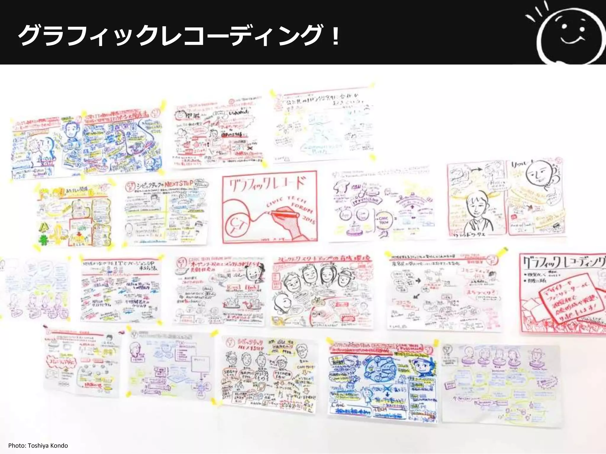 グラフィックレコーディング！
Photo:	
  Toshiya	
  Kondo	
 