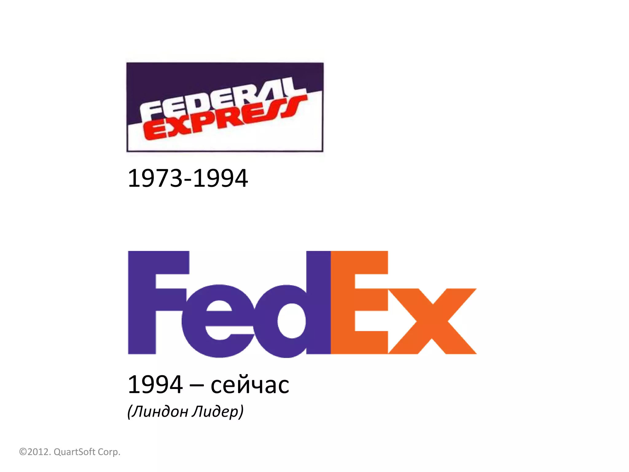 1973-1994




                         1994 – сейчас
                         (Линдон Лидер)

©2012. QuartSoft Corp.
 