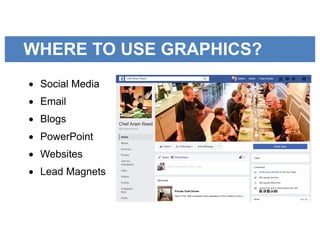 WHERE TO USE GRAPHICS?
• Social Media
• Email
• Blogs
• PowerPoint
• Websites
• Lead Magnets
 